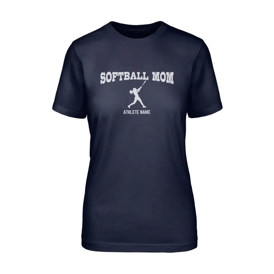 Softball Mom with Softball Player Icon and Softball Player Name on a Unisex T-Shirt with a White Graphic