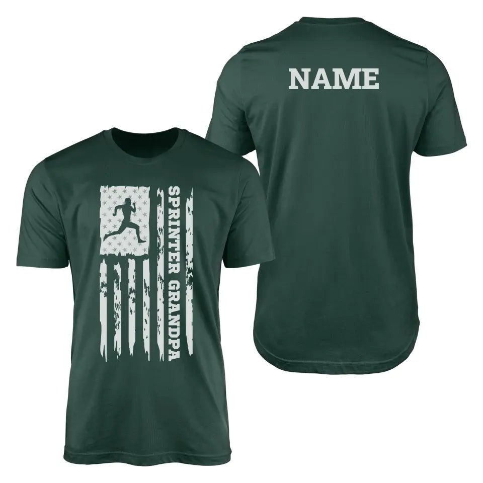 Sprint Grandpa Vertical Flag With Sprinter Name on a Men's T-Shirt with a White Graphic