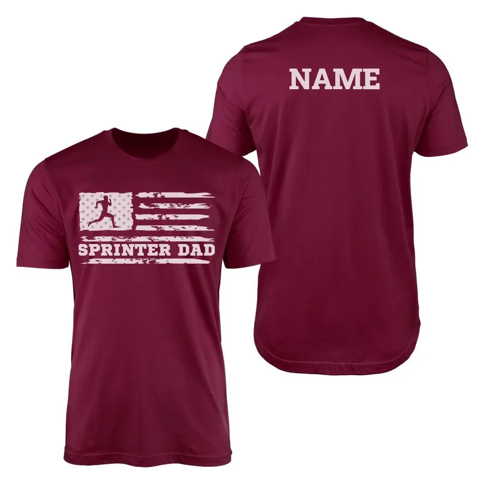 Sprint Dad Horizontal Flag With Sprinter Name on a Men's T-Shirt with a White Graphic