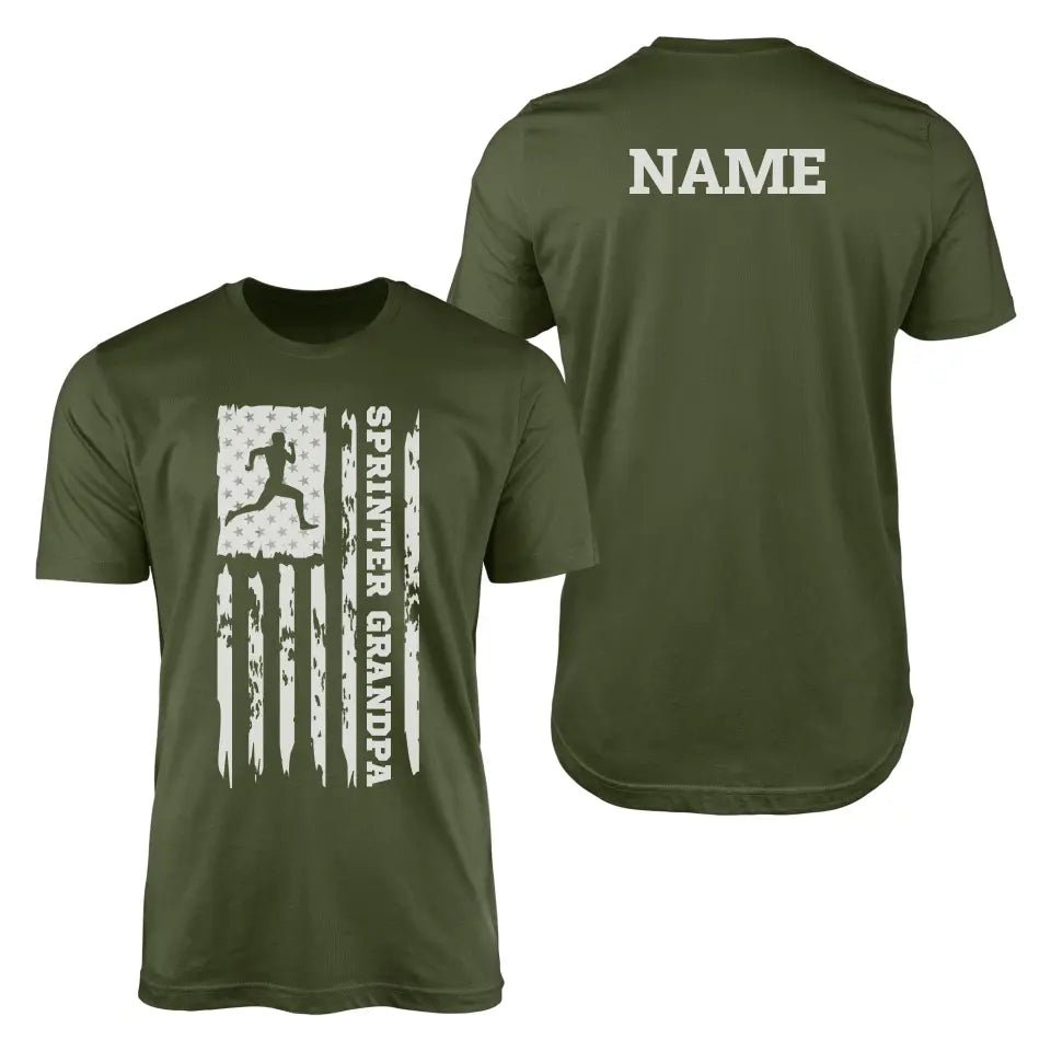 Sprint Grandpa Vertical Flag With Sprinter Name on a Men's T-Shirt with a White Graphic