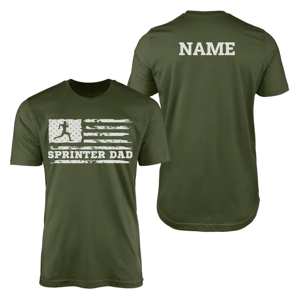 Sprint Dad Horizontal Flag With Sprinter Name on a Men's T-Shirt with a White Graphic