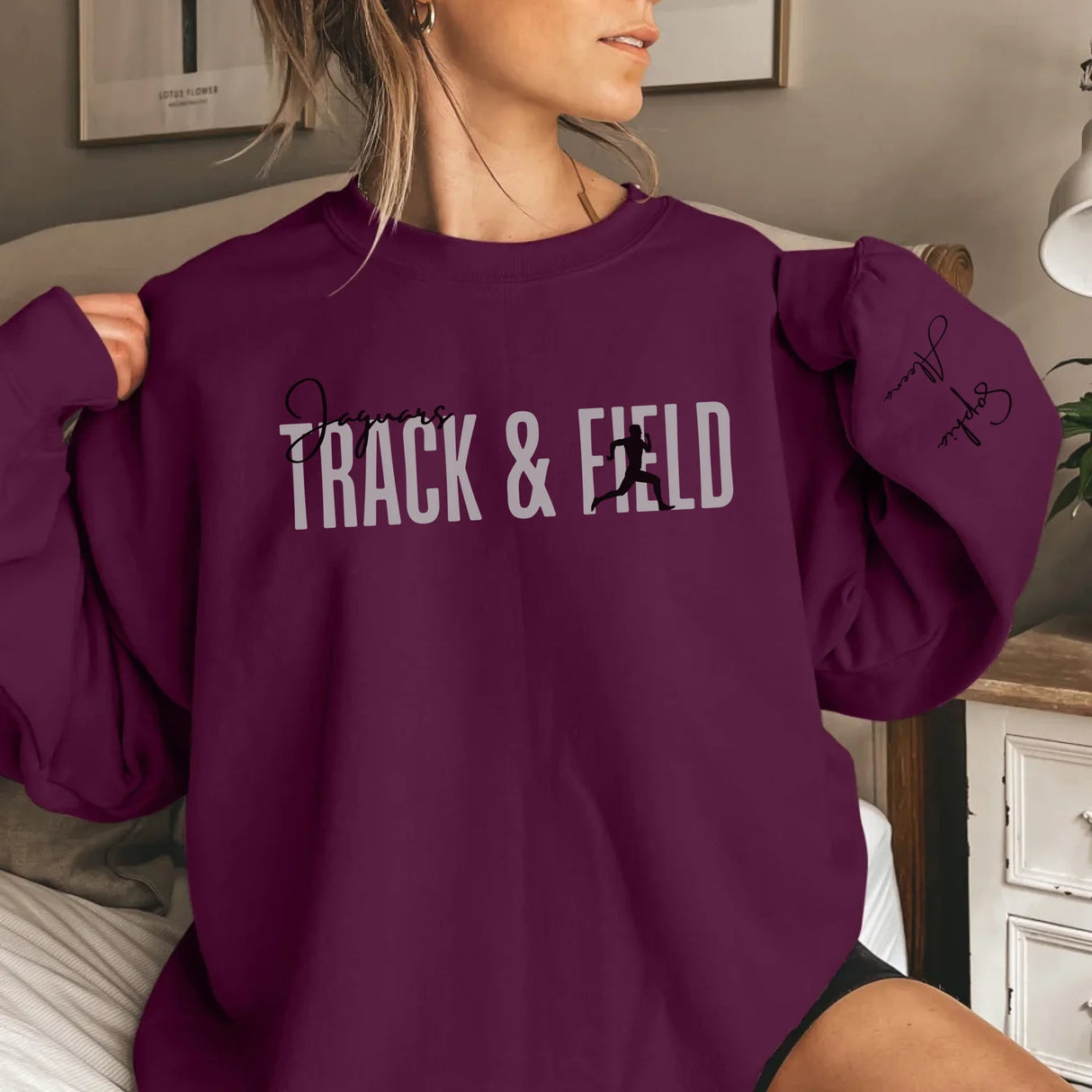 Personalized Sprint on a Sweatshirt With Modern Bold Design and Sprinter Name on Sleeve on a Sweatshirt