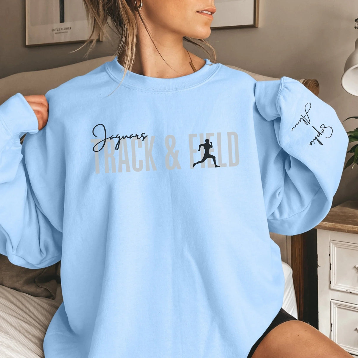 Personalized Sprint on a Sweatshirt With Modern Bold Design and Sprinter Name on Sleeve on a Sweatshirt