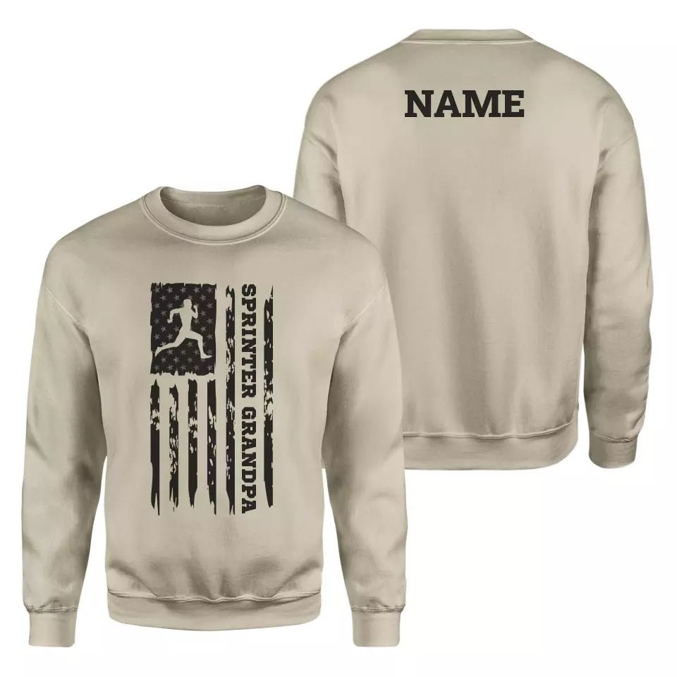 Sprint Grandpa Vertical Flag With Sprinter Name on a Sweatshirt with a Black Graphic