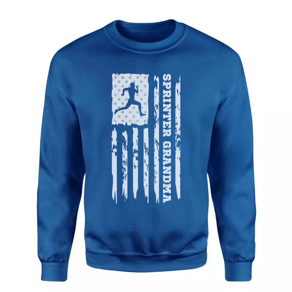Sprint Grandma Vertical Flag on a Sweatshirt with a White Graphic