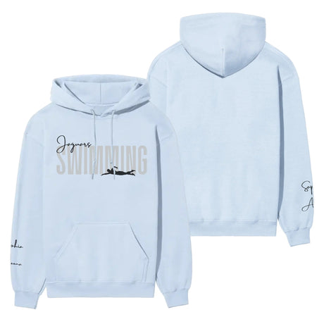 Personalized Swimming on a Hoodie With Modern Bold Designs and Swimmer Name on Sleeve on a Hoodie