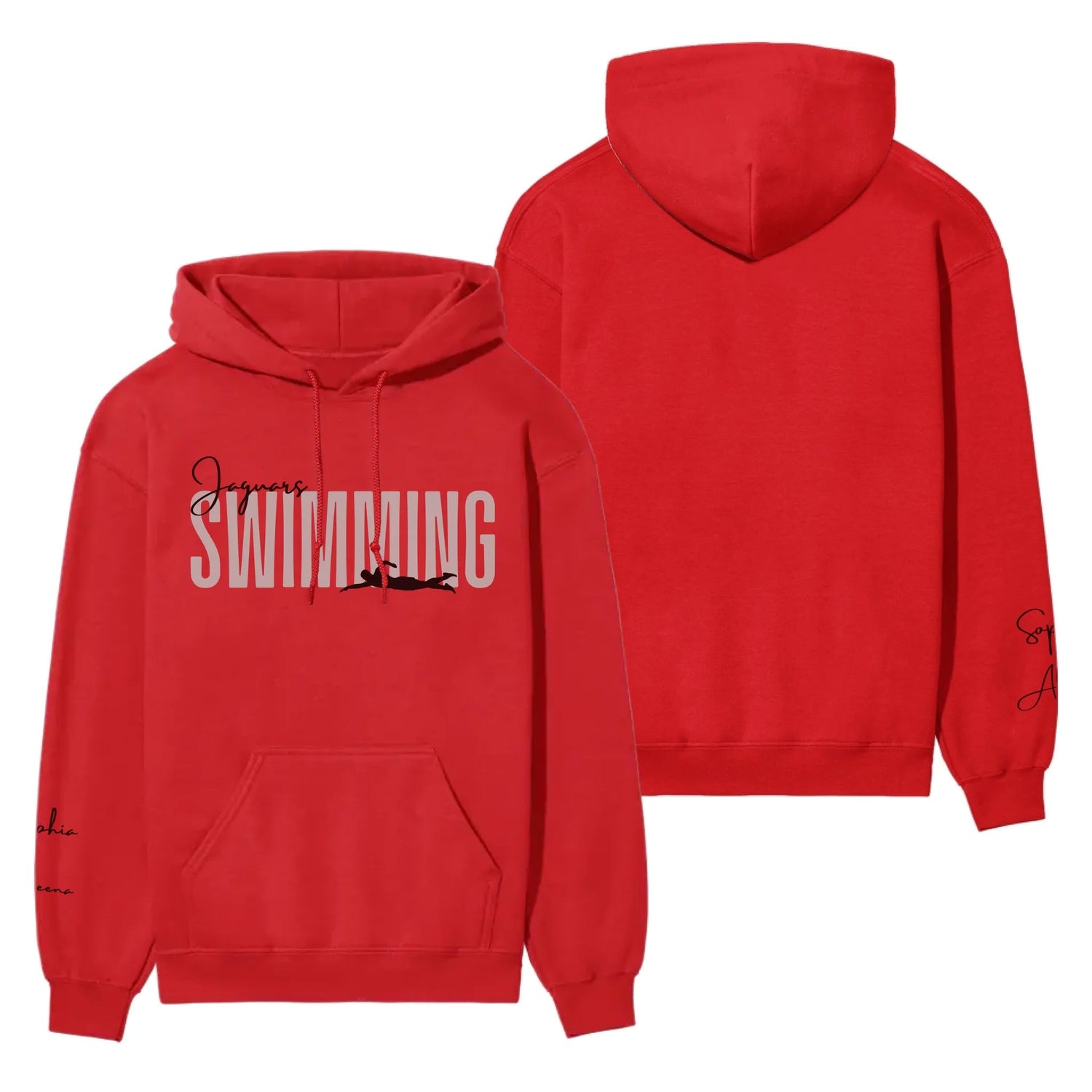Personalized Swimming on a Hoodie With Modern Bold Designs and Swimmer Name on Sleeve on a Hoodie