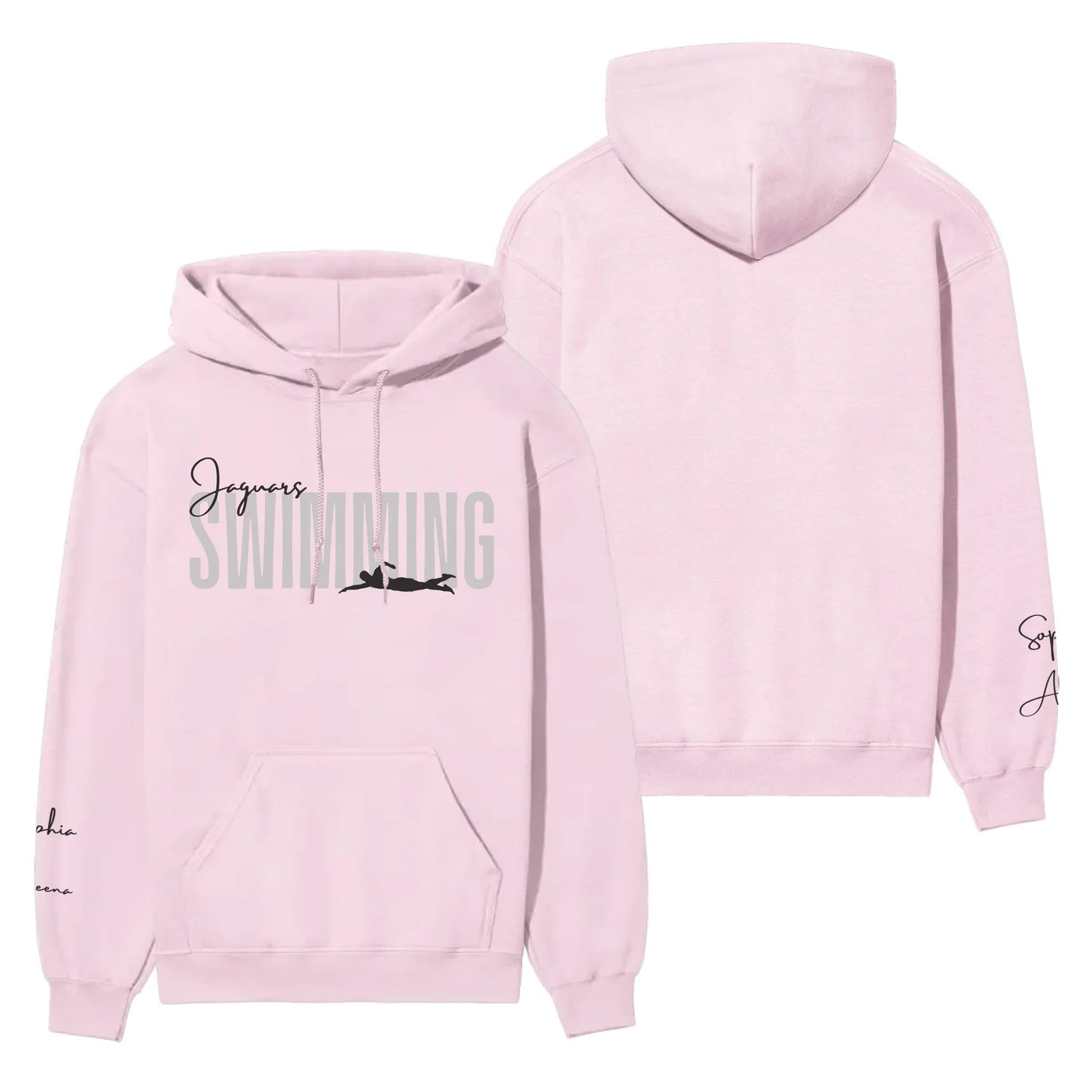 Personalized Swimming on a Hoodie With Modern Bold Designs and Swimmer Name on Sleeve on a Hoodie