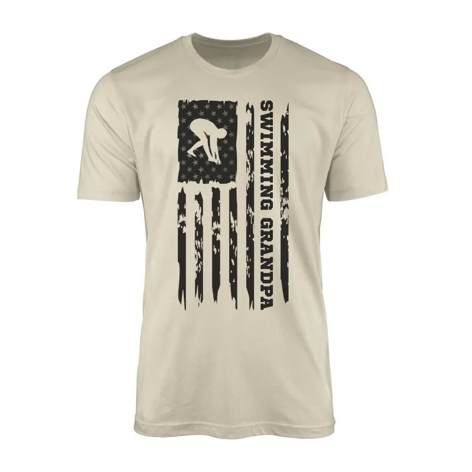 Swimming Grandpa Vertical Flag on a Men's T-Shirt with a Black Graphic