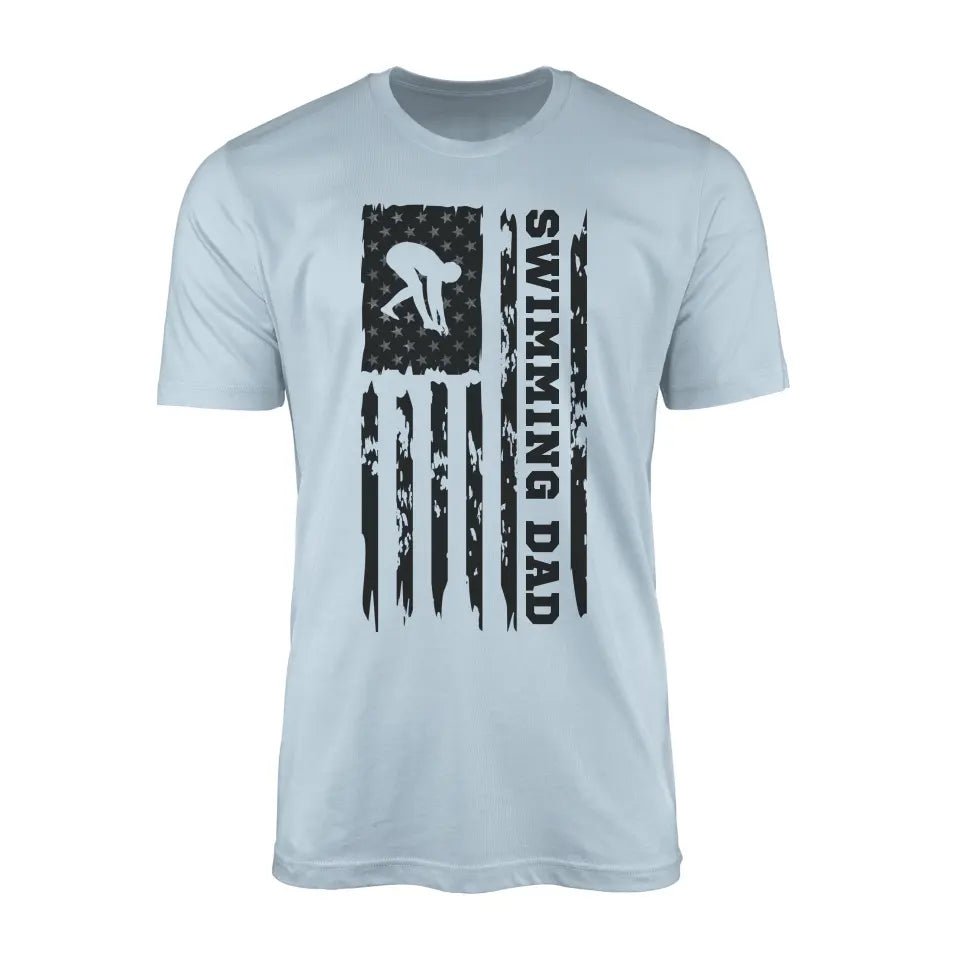 Swimming Dad Vertical Flag on a Men's T-Shirt with a Black Graphic