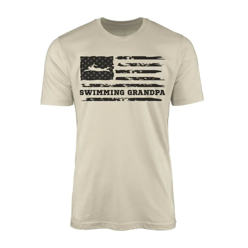 Swimming Grandpa Horizontal Flag on a Men's T-Shirt with a Black Graphic
