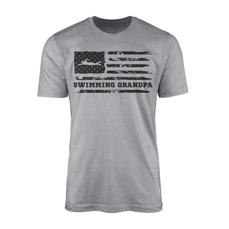 Swimming Grandpa Horizontal Flag on a Men's T-Shirt with a Black Graphic