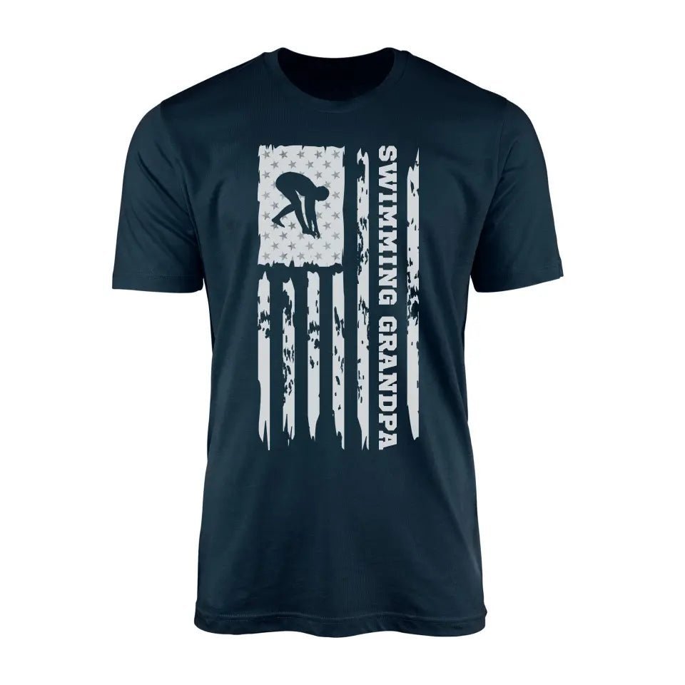 Swimming Grandpa Vertical Flag on a Men's T-Shirt with a White Graphic