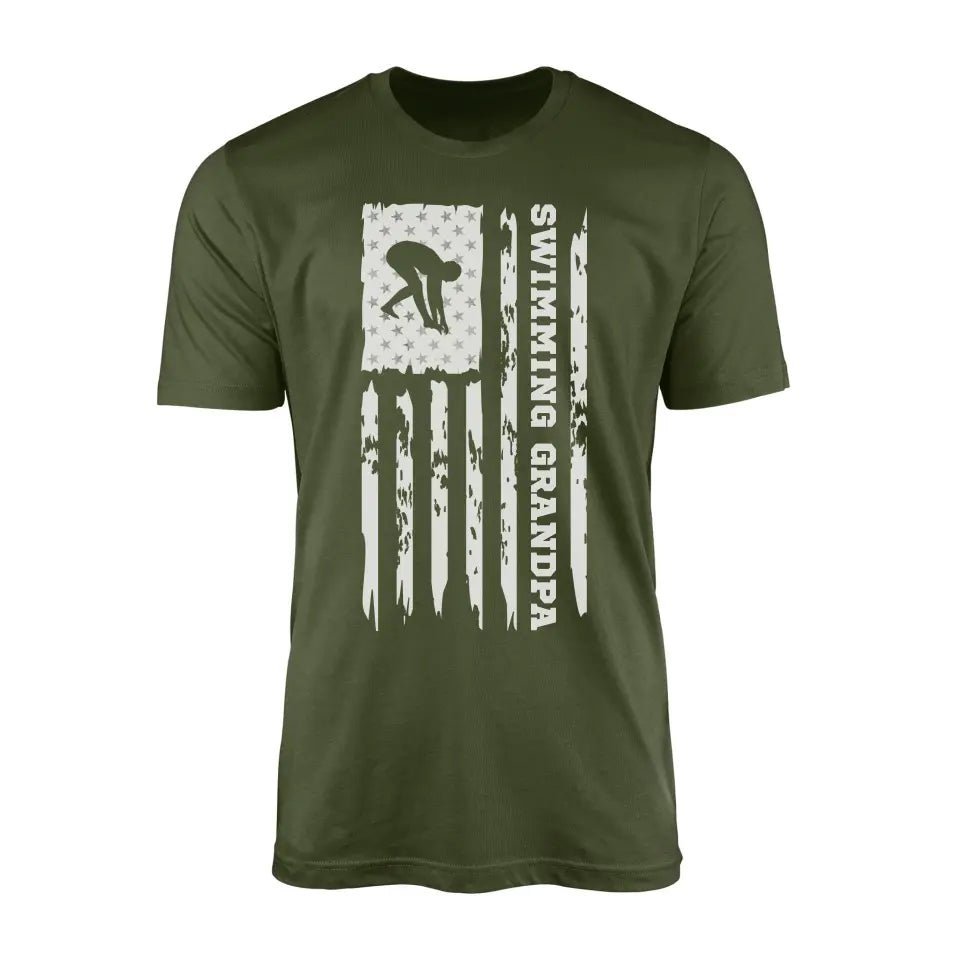 Swimming Grandpa Vertical Flag on a Men's T-Shirt with a White Graphic