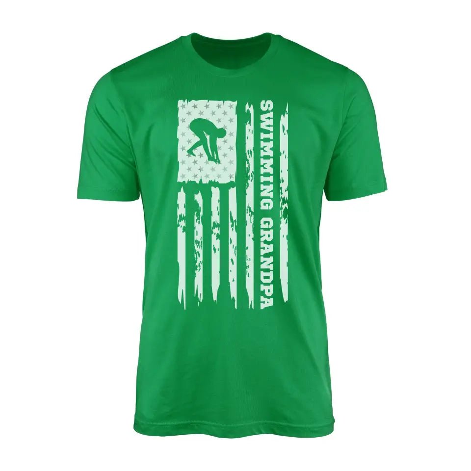 Swimming Grandpa Vertical Flag on a Men's T-Shirt with a White Graphic