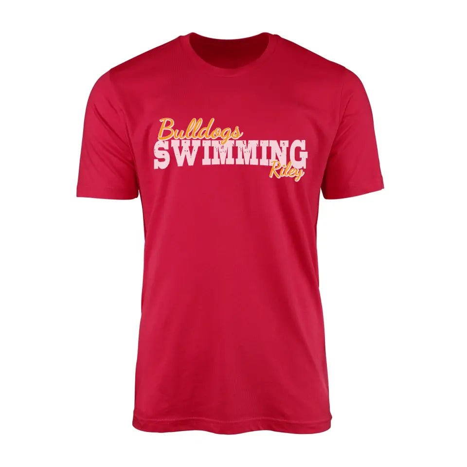 Custom Swimming Mascot and Swimmer Name on a Men's T-Shirt with a White Graphic