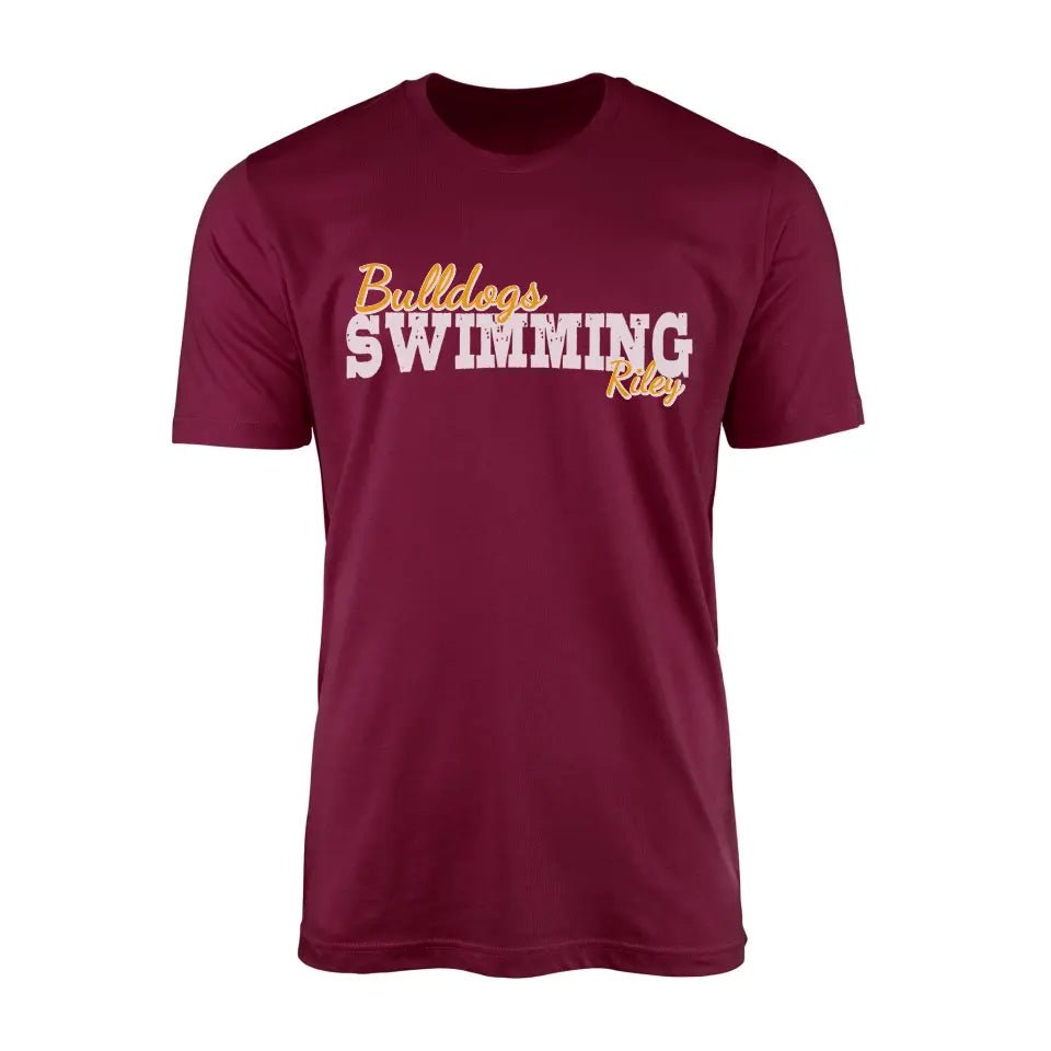 Custom Swimming Mascot and Swimmer Name on a Men's T-Shirt with a White Graphic