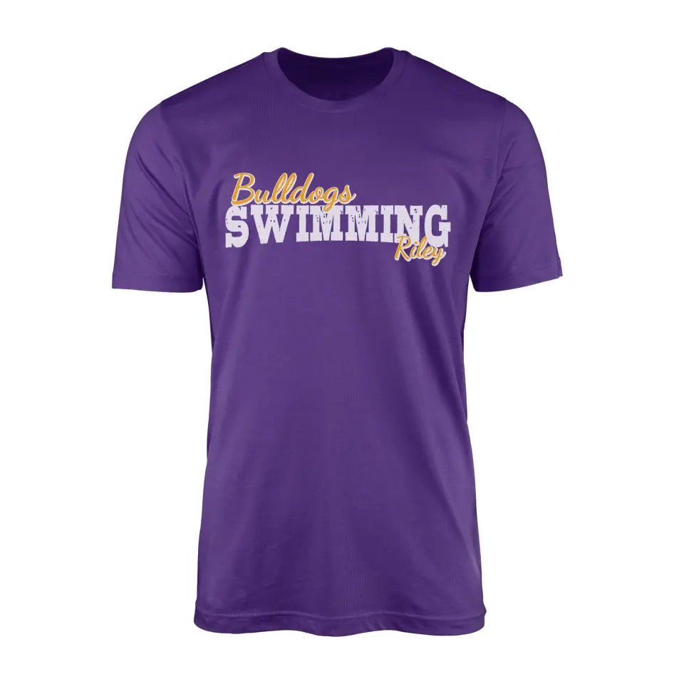 Custom Swimming Mascot and Swimmer Name on a Men's T-Shirt with a White Graphic