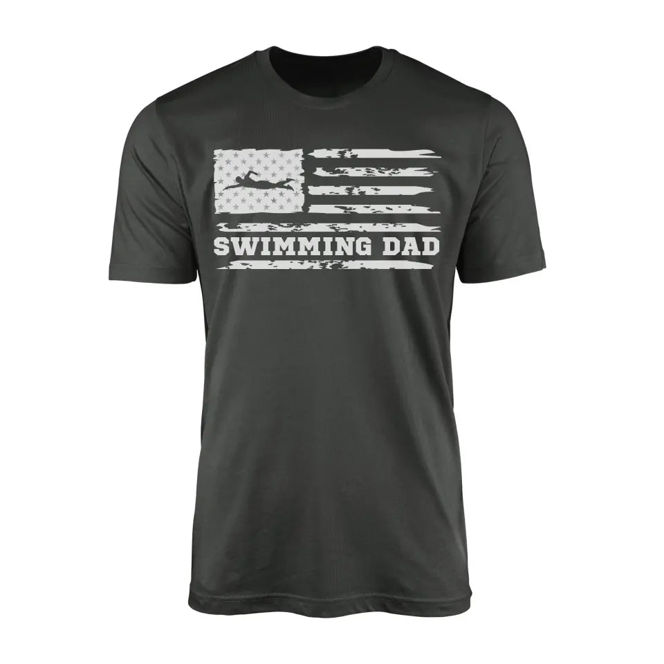 Swimming Dad Horizontal Flag on a Men's T-Shirt with a White Graphic