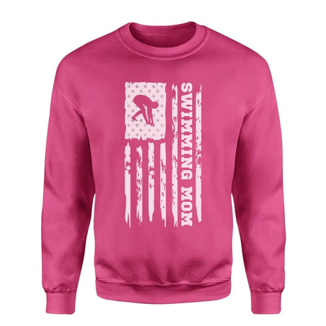 Swimming Mom Vertical Flag on a Sweatshirt with a White Graphic