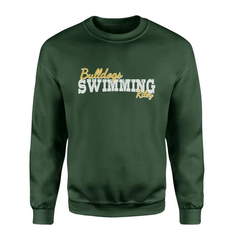 Custom Swimming Mascot and Swimmer Name on a Sweatshirt with a White Graphic