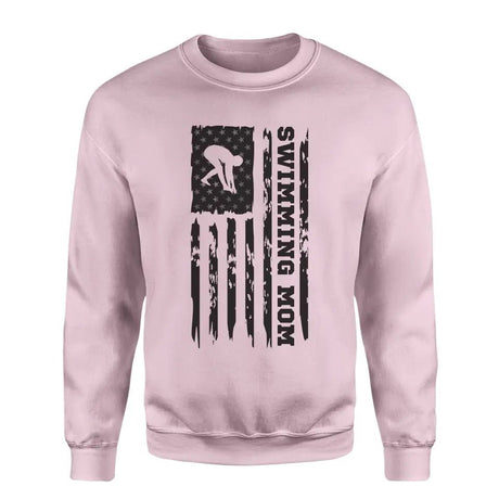 Swimming Mom Vertical Flag on a Sweatshirt with a Black Graphic