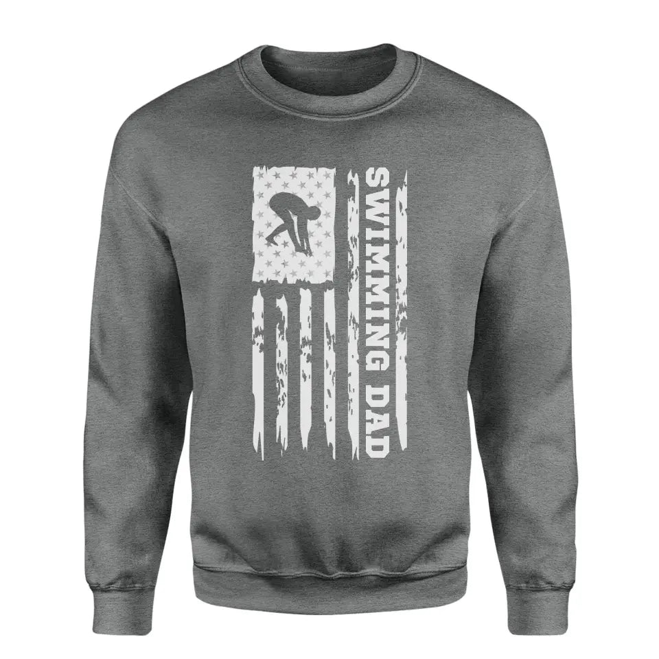 Swimming Dad Vertical Flag on a Sweatshirt with a White Graphic