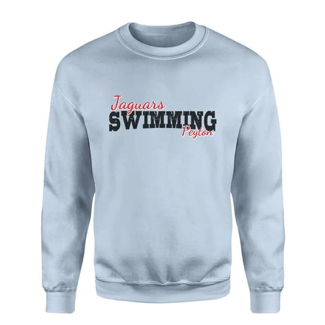 Custom Swimming Mascot and Swimmer Name on a Sweatshirt with a Black Graphic