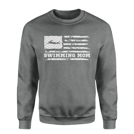 Swimming Mom Horizontal Flag on a Sweatshirt with a White Graphic