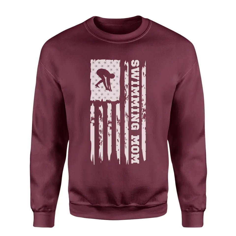 Swimming Mom Vertical Flag on a Sweatshirt with a White Graphic
