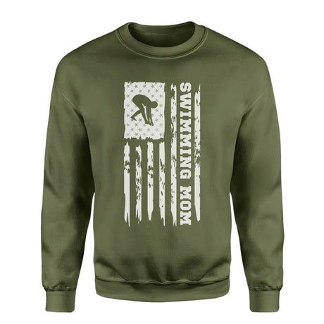 Swimming Mom Vertical Flag on a Sweatshirt with a White Graphic