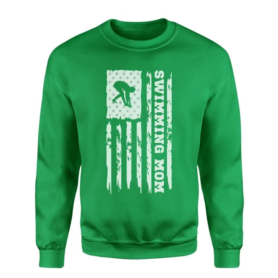 Swimming Mom Vertical Flag on a Sweatshirt with a White Graphic