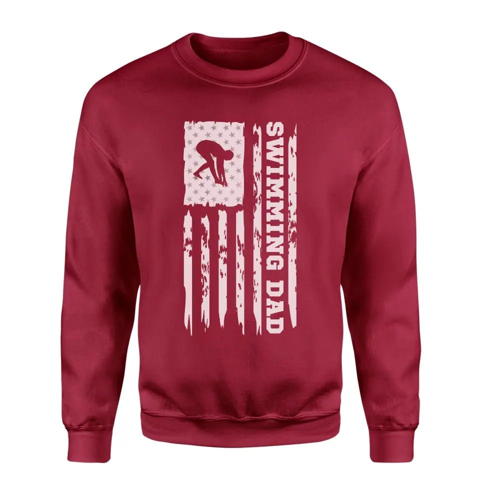 Swimming Dad Vertical Flag on a Sweatshirt with a White Graphic