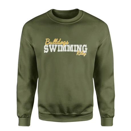 Custom Swimming Mascot and Swimmer Name on a Sweatshirt with a White Graphic