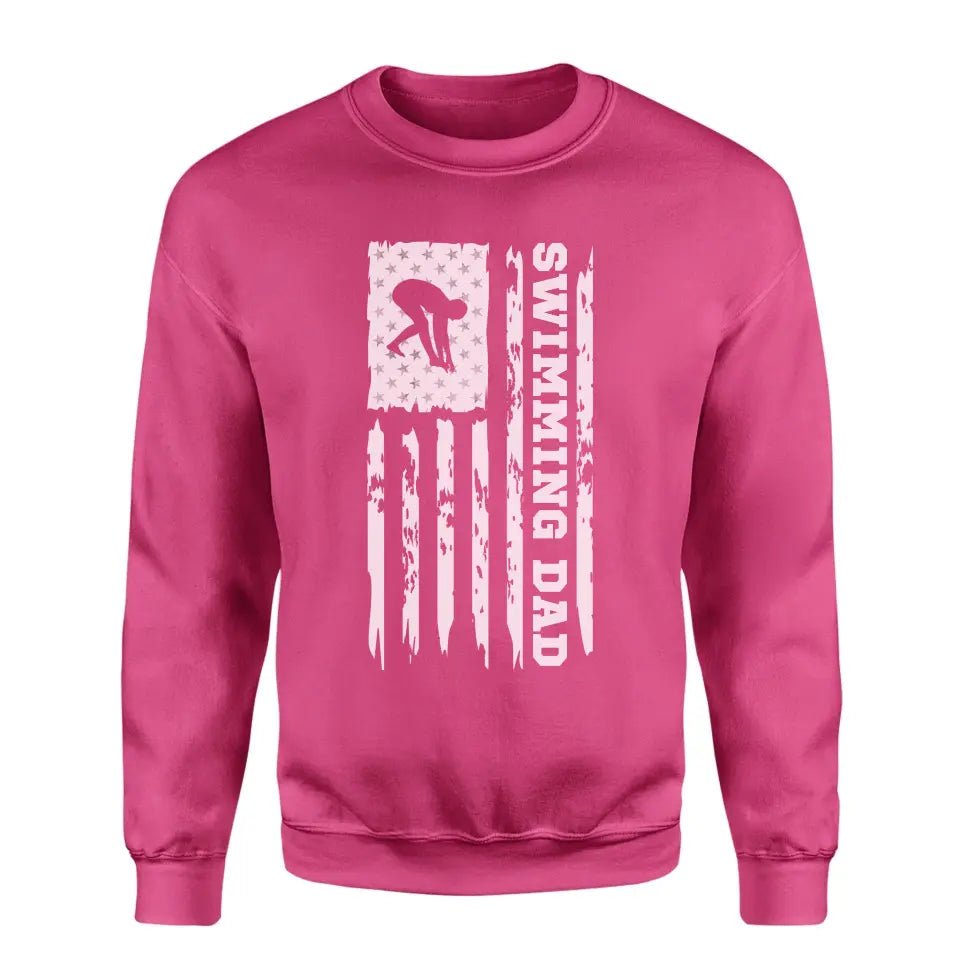 Swimming Dad Vertical Flag on a Sweatshirt with a White Graphic