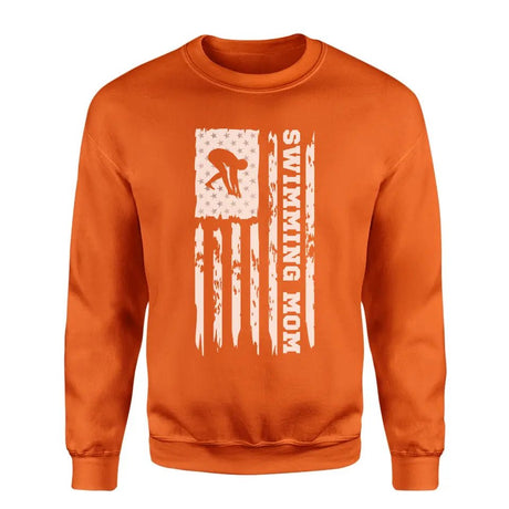 Swimming Mom Vertical Flag on a Sweatshirt with a White Graphic