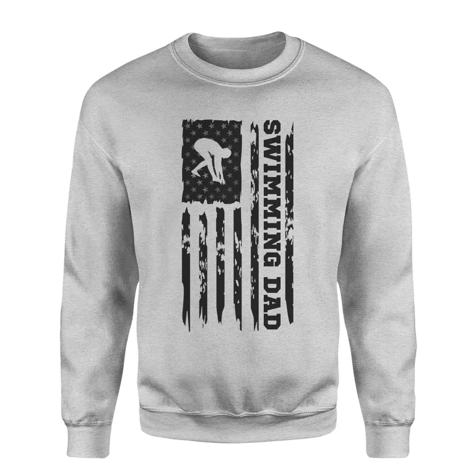 Swimming Dad Vertical Flag on a Sweatshirt with a Black Graphic