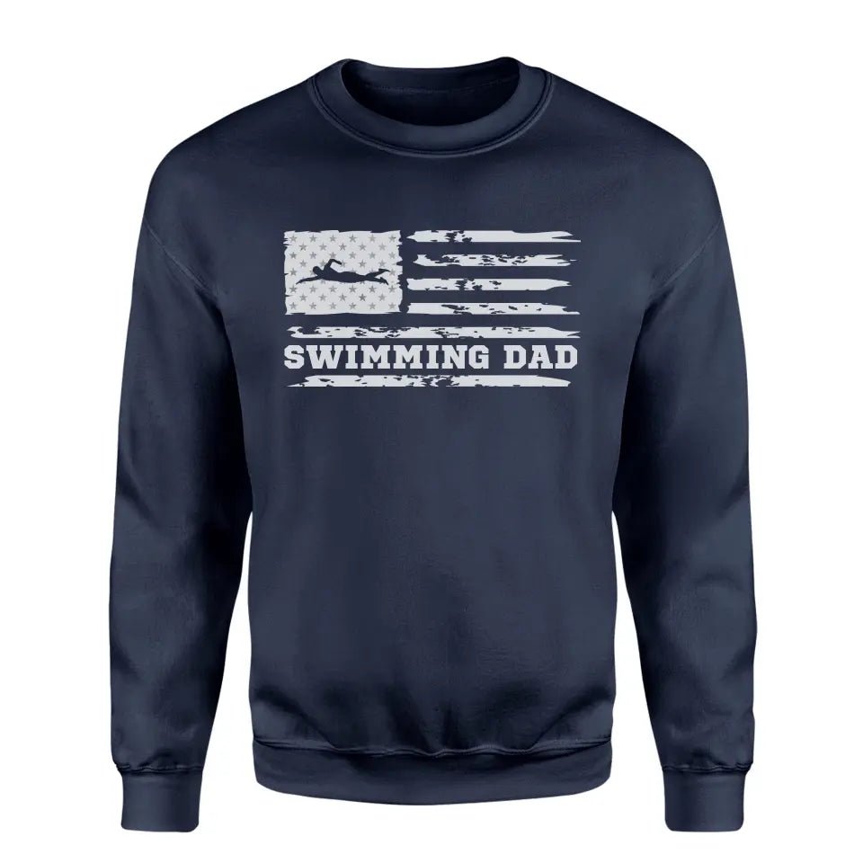 Swimming Dad Horizontal Flag on a Sweatshirt with a White Graphic