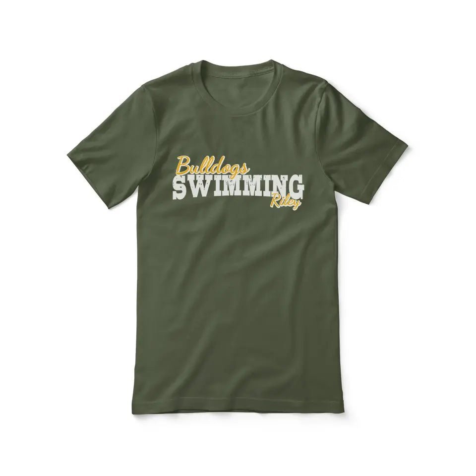 Custom Swimming Mascot and Swimmer Name on a Unisex T-Shirt with a White Graphic