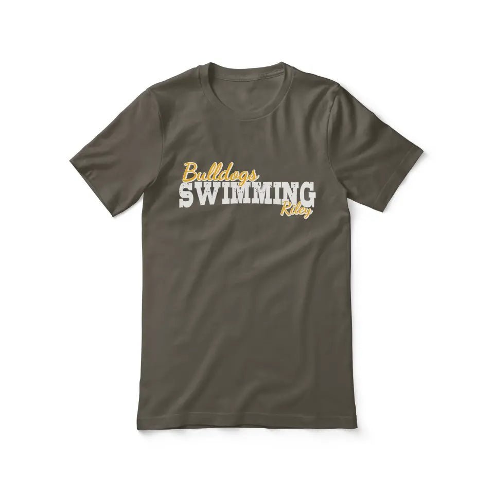 Custom Swimming Mascot and Swimmer Name on a Unisex T-Shirt with a White Graphic