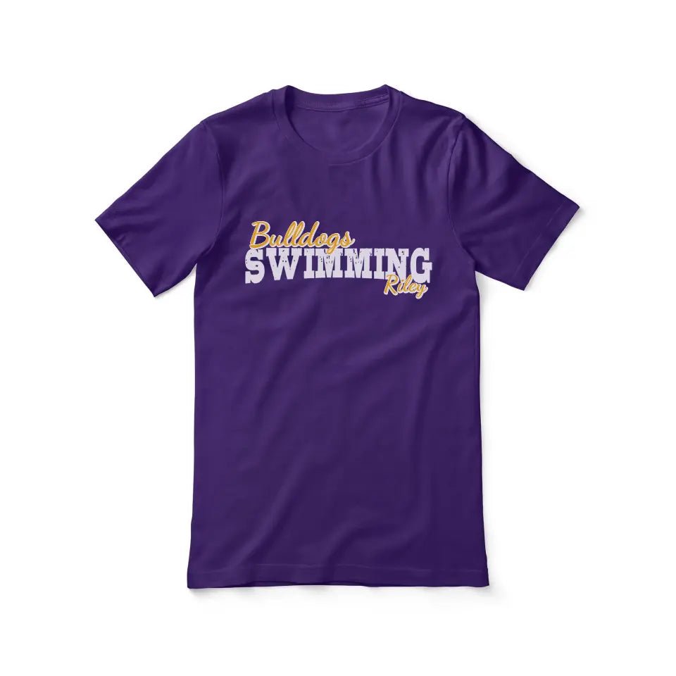Custom Swimming Mascot and Swimmer Name on a Unisex T-Shirt with a White Graphic