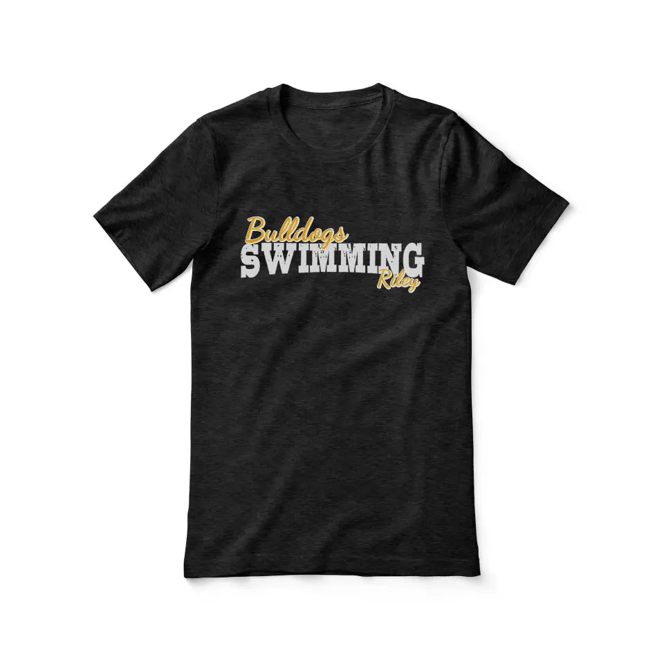 Custom Swimming Mascot and Swimmer Name on a Unisex T-Shirt with a White Graphic