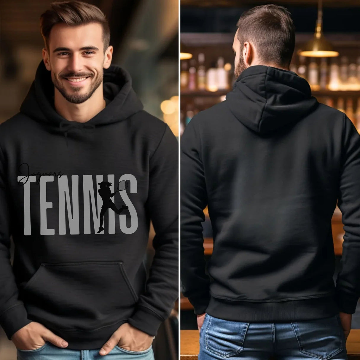 Personalized Tennis on a Hoodie With Modern Bold Designs and Tennis Player Name on Sleeve on a Hoodie