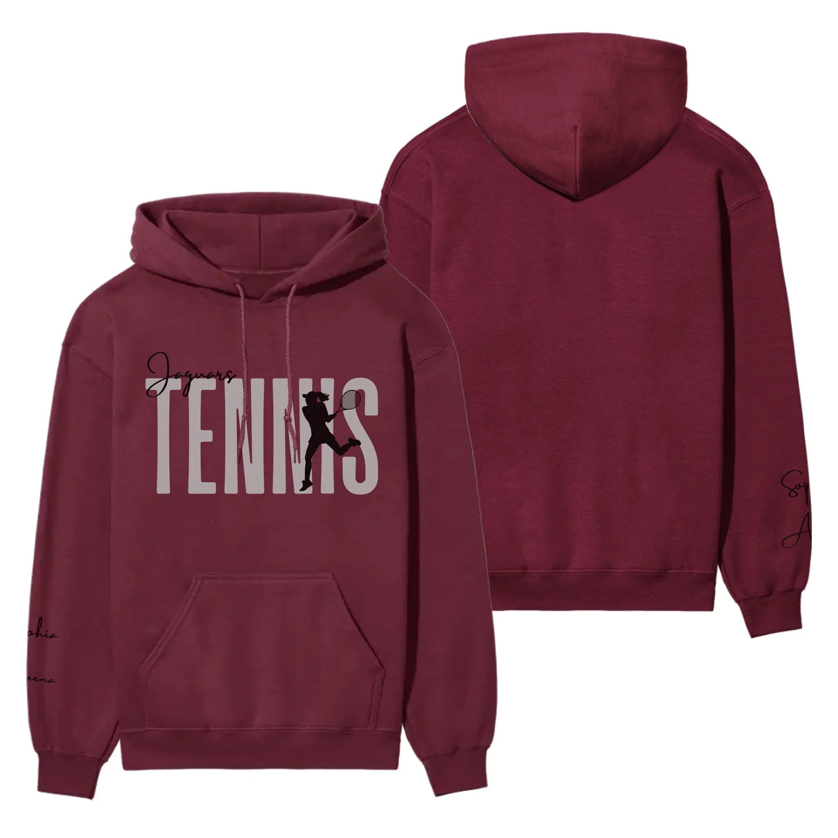 Personalized Tennis on a Hoodie With Modern Bold Designs and Tennis Player Name on Sleeve on a Hoodie
