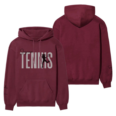 Personalized Tennis on a Hoodie With Modern Bold Designs and Tennis Player Name on Sleeve on a Hoodie