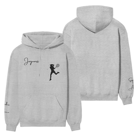 Personalized Tennis on a Hoodie With Modern Bold Designs and Tennis Player Name on Sleeve on a Hoodie