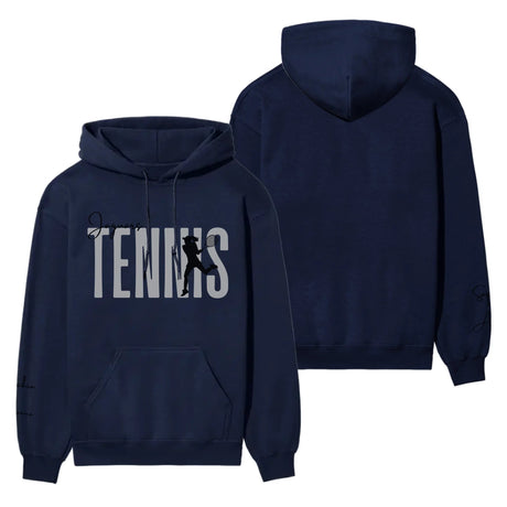 Personalized Tennis on a Hoodie With Modern Bold Designs and Tennis Player Name on Sleeve on a Hoodie
