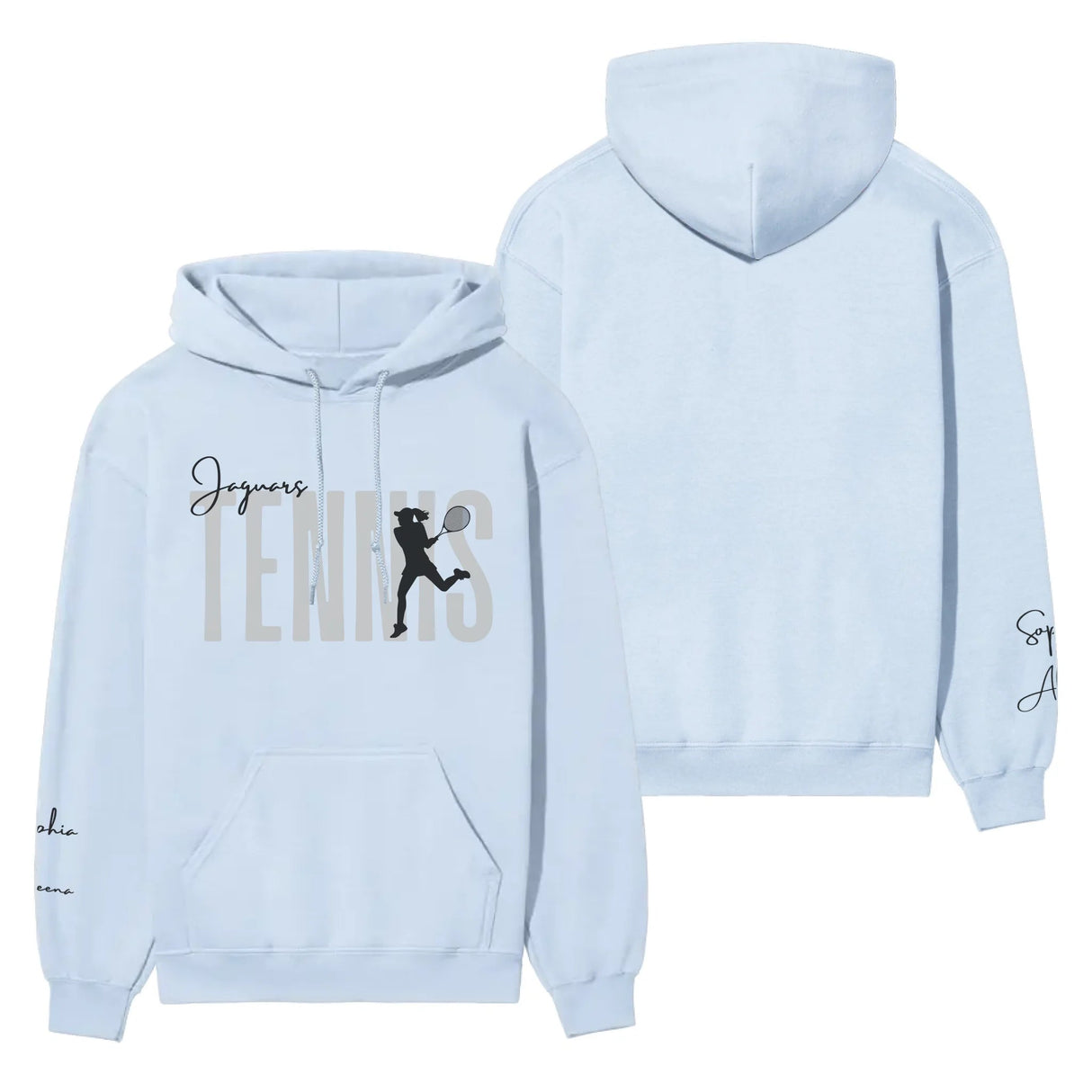 Personalized Tennis on a Hoodie With Modern Bold Designs and Tennis Player Name on Sleeve on a Hoodie