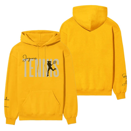 Personalized Tennis on a Hoodie With Modern Bold Designs and Tennis Player Name on Sleeve on a Hoodie
