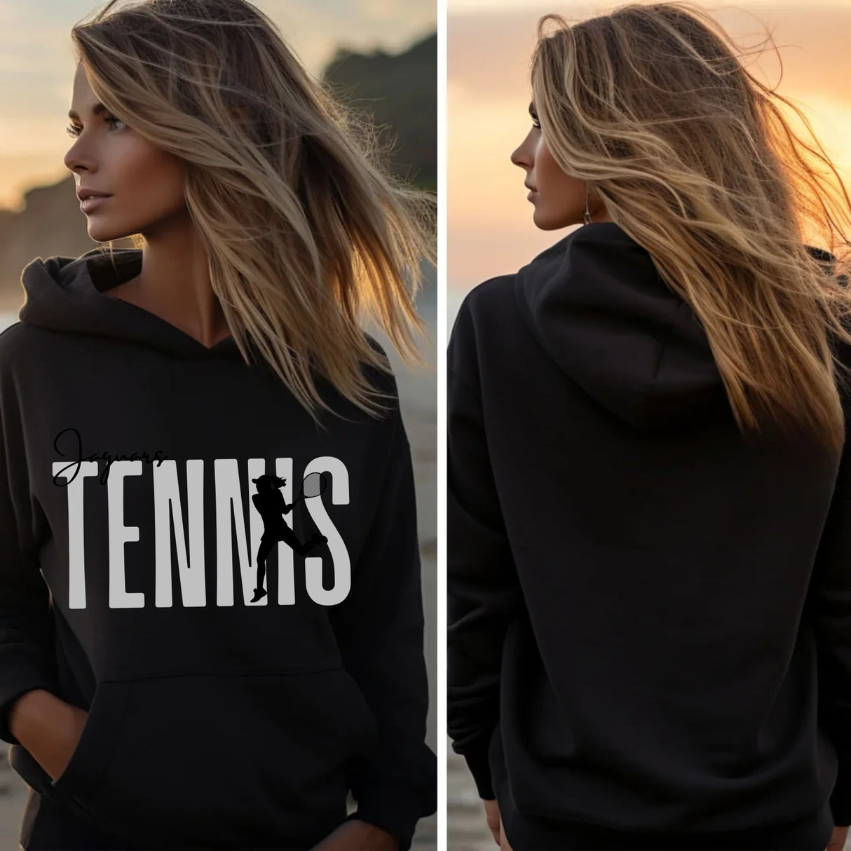 Personalized Tennis on a Hoodie With Modern Bold Designs and Tennis Player Name on Sleeve on a Hoodie
